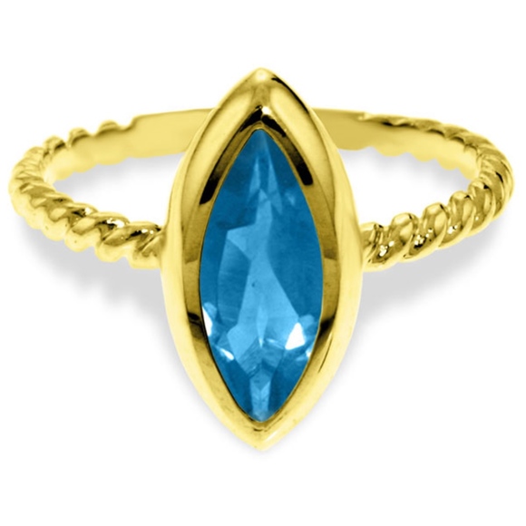 14K. SOLID GOLD RINGS WITHMARQUIS BLUE TOPAZ